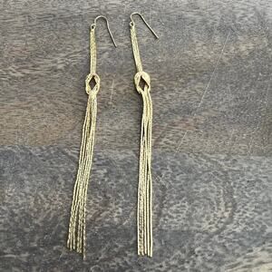 Gold Tone Metallic Chain Fringe Long Chic Trendy Dangle Drop Earrings